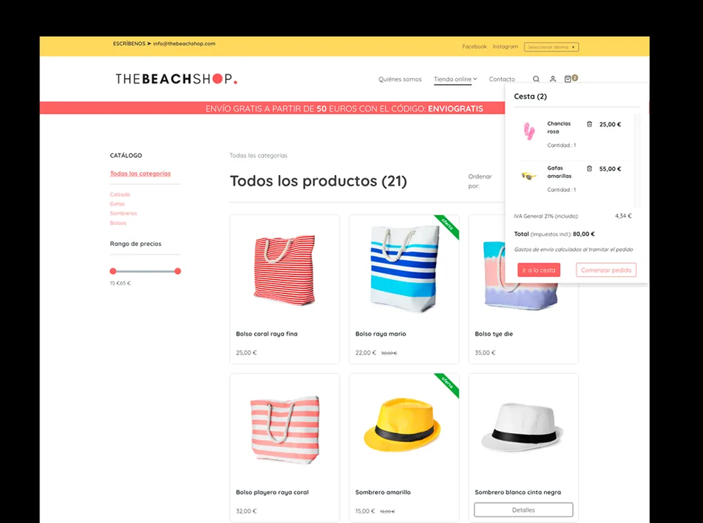Ejemplo de tienda online con catálogo de productos y cesta de la compra